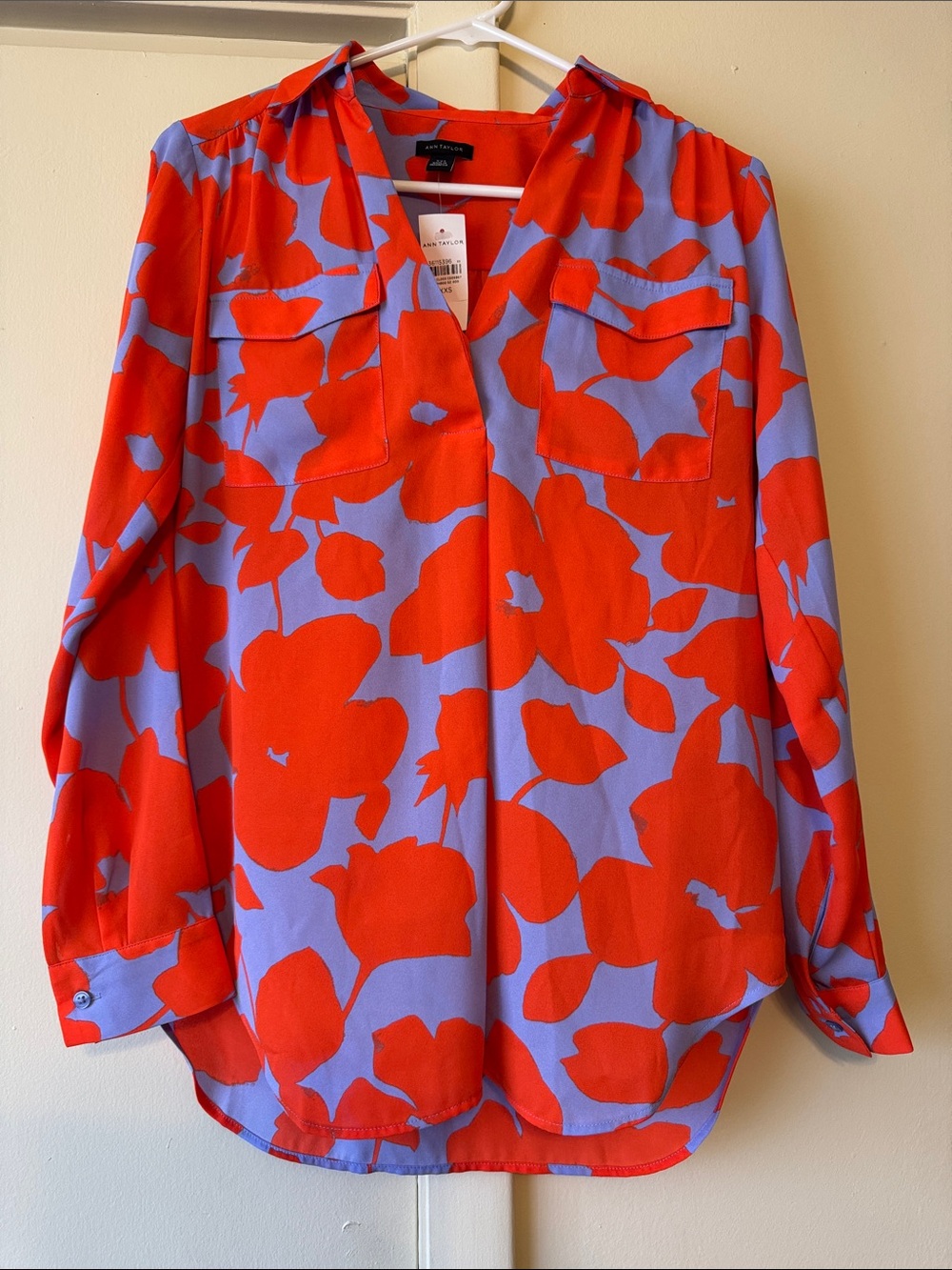 Ann Taylor Red & Lavender Floral Print Blouse